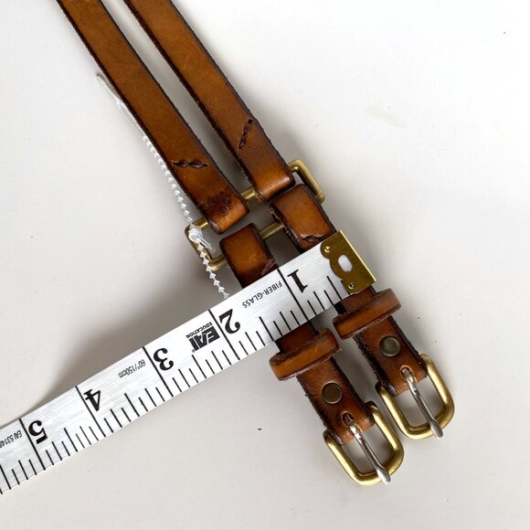 Lucia Nenickova Vintage Double Buckle Leather Belt Tan Brown Adjustable Belt - Picture 3 of 10